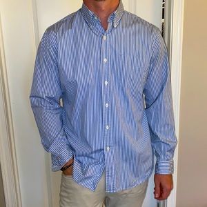 Blue and white stripe button up